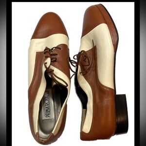 New Prima Royale JAZZ DANCE SHOES brown Cream Saddle Shoes Size 11M Lace Up Vtg